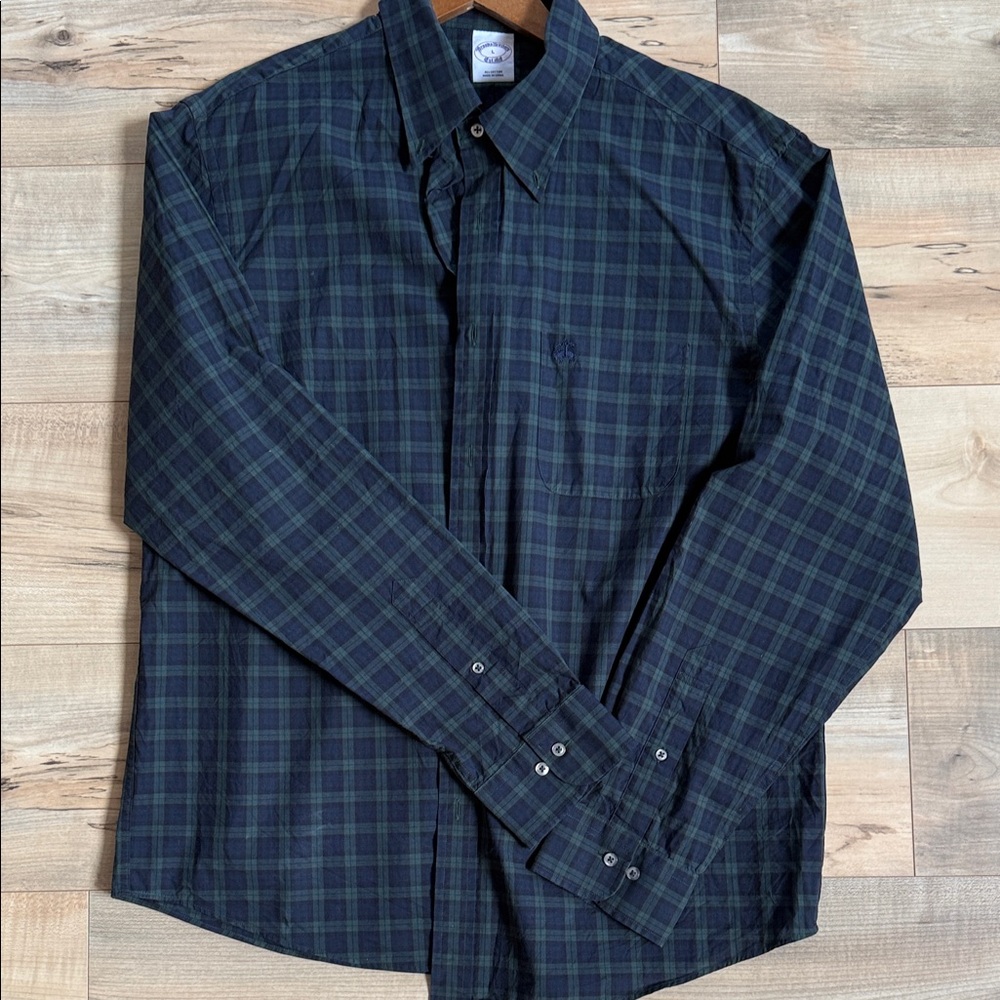 Men's Navy and Green Plaid Shirt